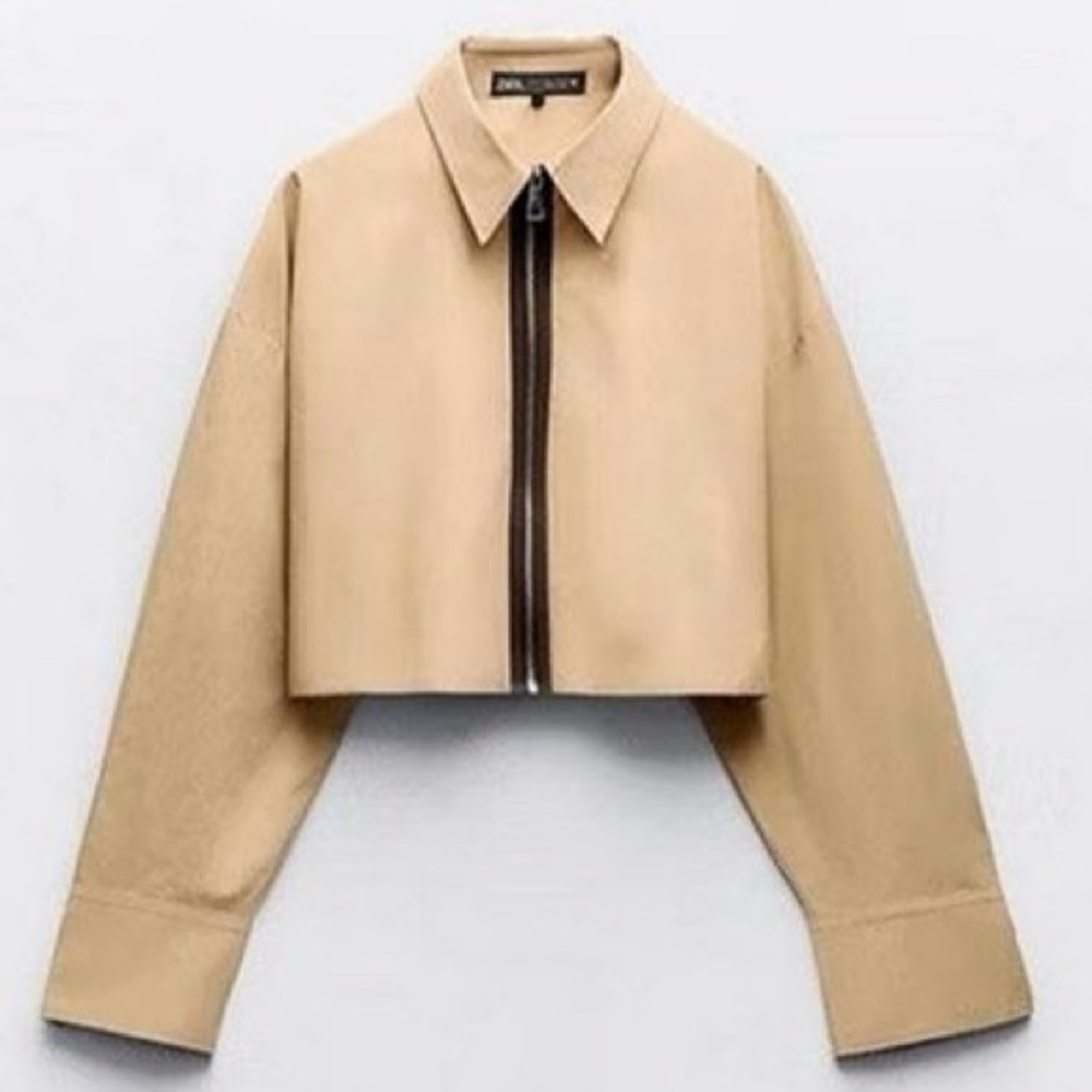 New Zara Zippered Crop Poplin Shirt XS
